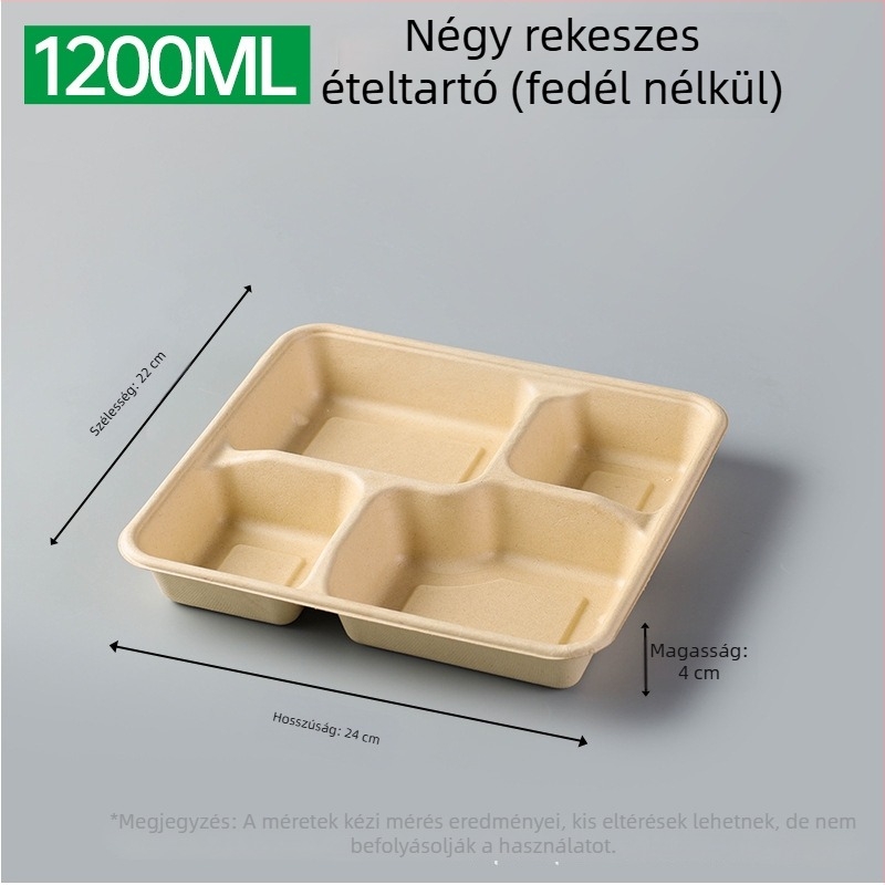 Egyszer használatos, több rekeszű ebédes doboz cukornád rostból (3/4/5 rekesz), mikróbarát, biológiailag lebomló, 25 db/os csomag