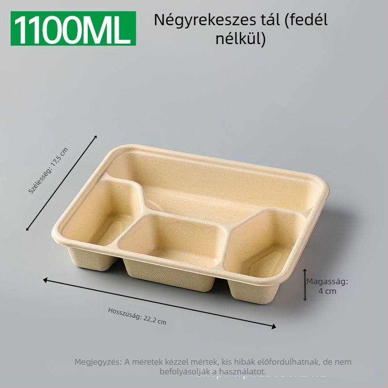 Egyszer használatos, több rekeszű ebédes doboz cukornád rostból (3/4/5 rekesz), mikróbarát, biológiailag lebomló, 25 db/os csomag