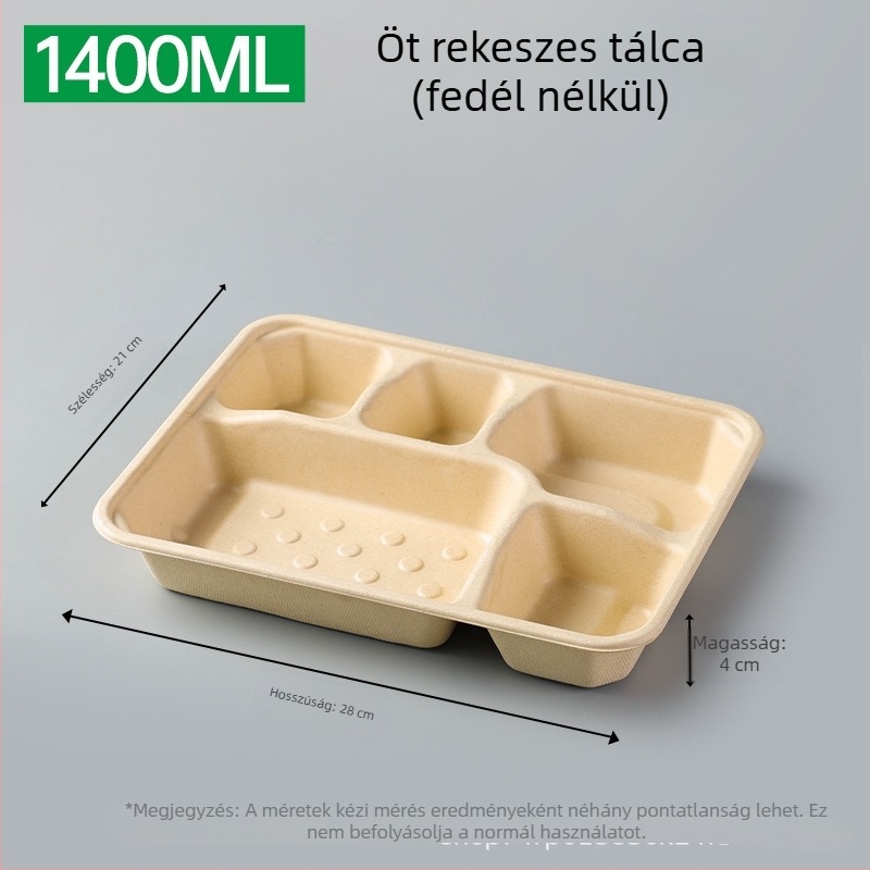 Egyszer használatos, több rekeszű ebédes doboz cukornád rostból (3/4/5 rekesz), mikróbarát, biológiailag lebomló, 25 db/os csomag
