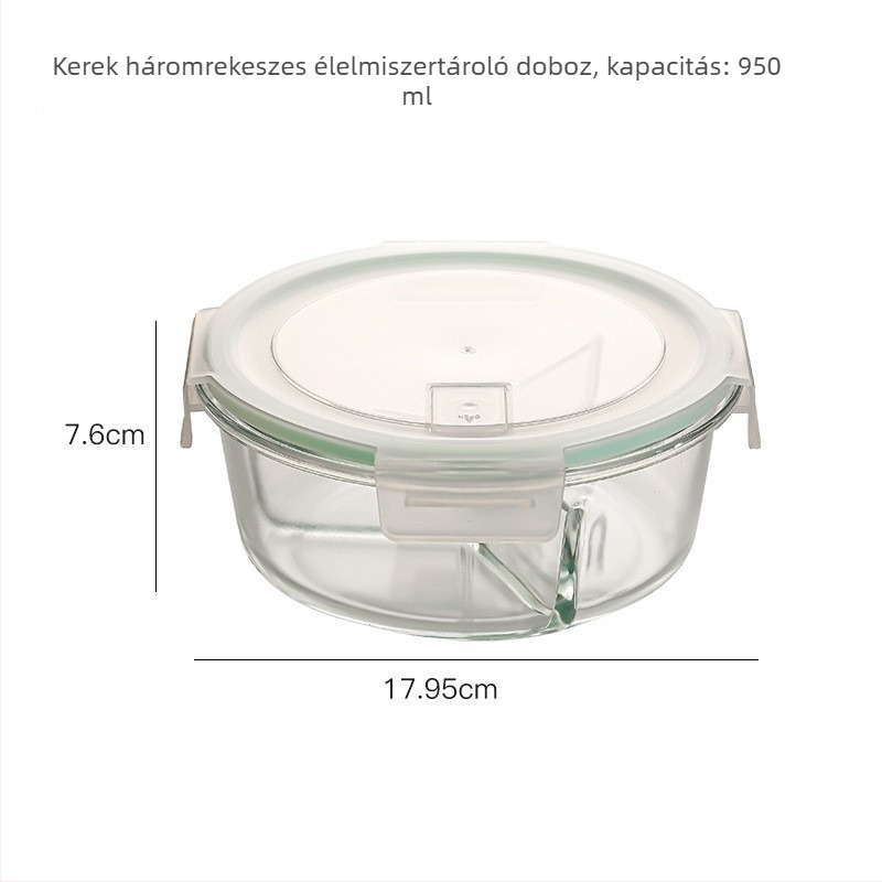 Hőálló üveg ebédes doboz, mikrohullámú sütőben használható, téglalap alakú, zárható, hűtőben tároláshoz
