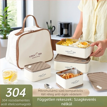 Ebédesüveg 304 rozsdamentes acélból, téglalap alakú, mikróban használható, frissességet megőriz, zárható fedél, diákoknak