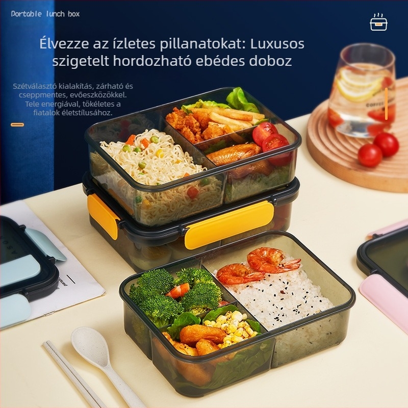 Szigetelt ebédes doboz, mikrohullámú sütőben melegíthető, japán stílusú, hordozható műanyag, egyrétegű, melegen tart