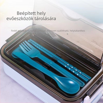 Kétrétegű ebédes doboz japán stílusú elválasztókkal és evőeszközökkel, 800-1000 ml kapacitás, búzaszalmából készült, zárható, melegen tart, logó nyomtatás lehetséges.