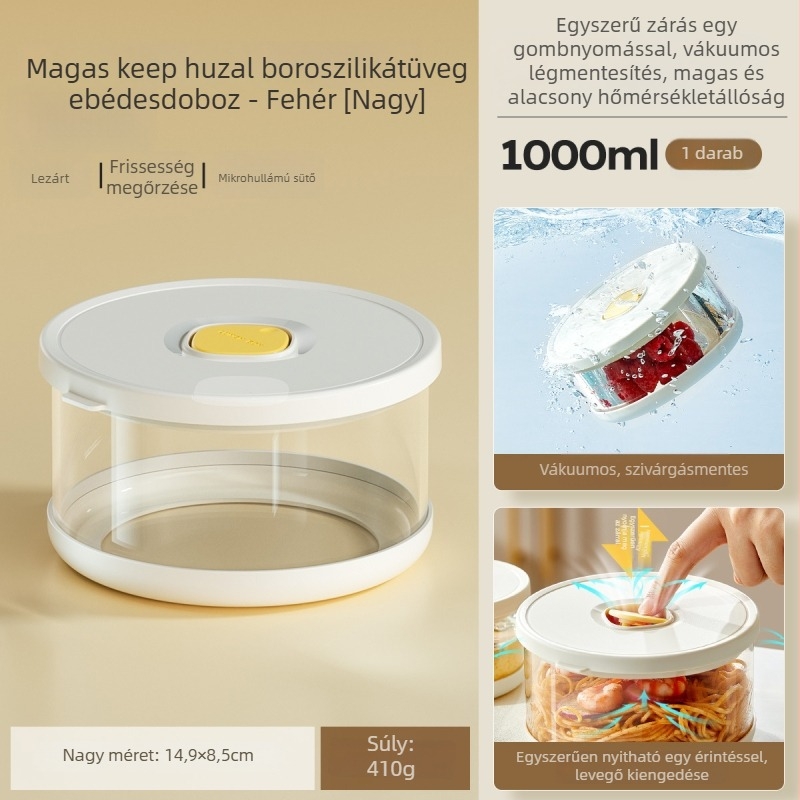 Ankou Boroszilikát üvegből készült ebédes doboz, mikrohullámú sütőben használható, kör alakú, 1–2 L, légmentesen záró rekeszekkel, iroda/iskola