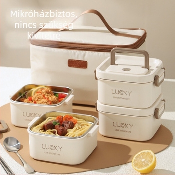 Luckychoice termoszállító ebédes doboz, 304 rozsdamentes acélból, mikrózható, melegen tart, 1–4 L kapacitás, egy- vagy kétszintes vagy háromrétegű kialakítás, logó nyomtatás lehetséges