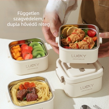Luckychoice termoszállító ebédes doboz, 304 rozsdamentes acélból, mikrózható, melegen tart, 1–4 L kapacitás, egy- vagy kétszintes vagy háromrétegű kialakítás, logó nyomtatás lehetséges