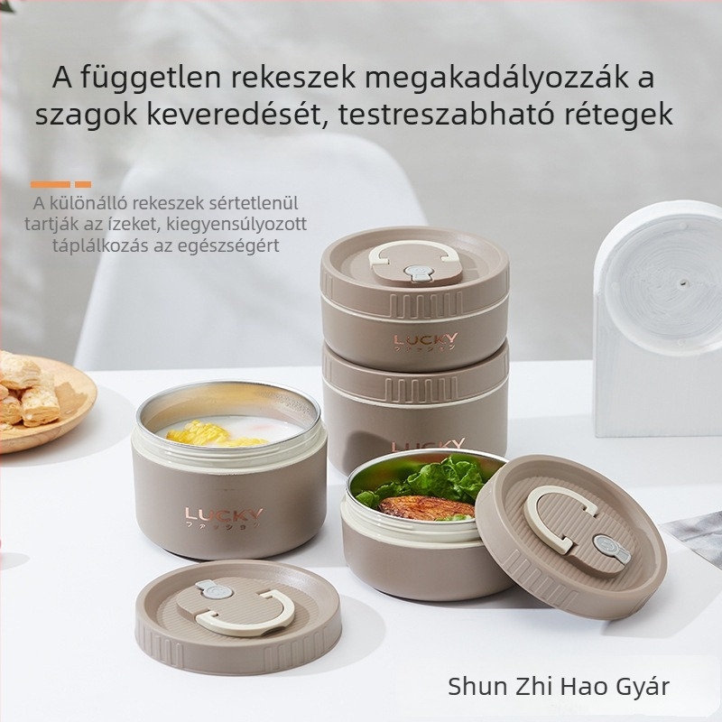Hőszigetelt rozsdamentes acél ebédes doboz, három rétegű, szivárgásmentes, egyéni adagolású, irodai dolgozók és diákok számára