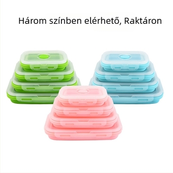 Silikonból készült összecsukható ebédes doboz - négyzet alakú, mikrohullámú sütőben használható, hőtartó, kapacitás 1-2 L