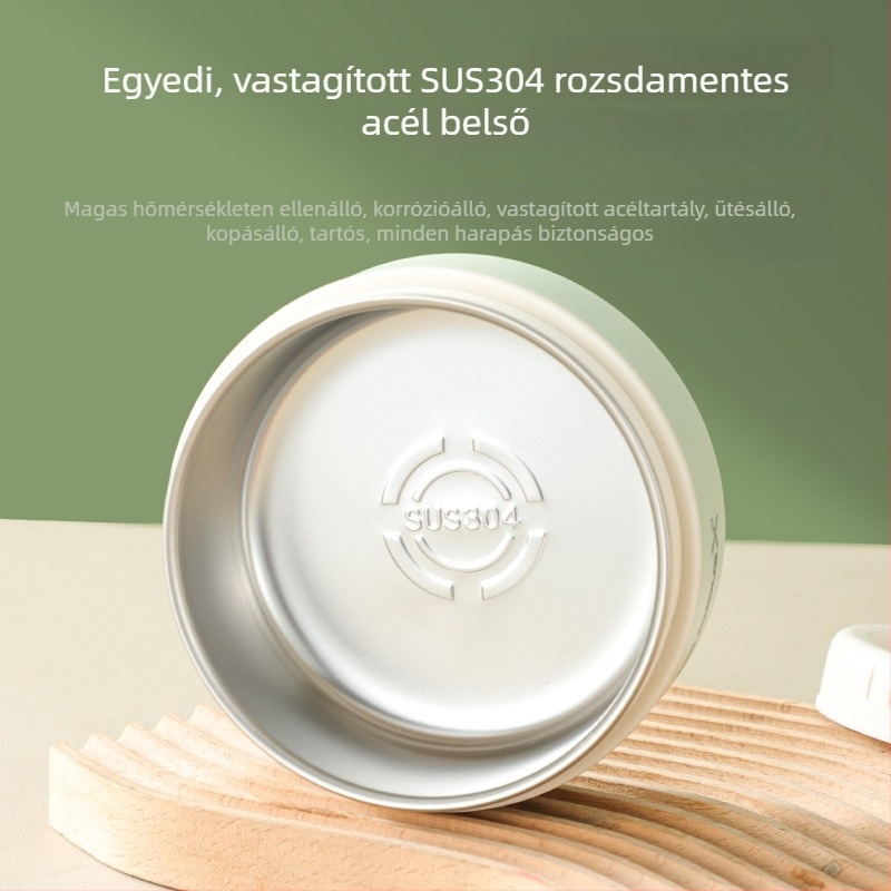 304 rozsdamentes acél ebédes doboz, kör alakú, mikróhullámú sütőbe használható, egy rétegű, levehető és mosható fedél
