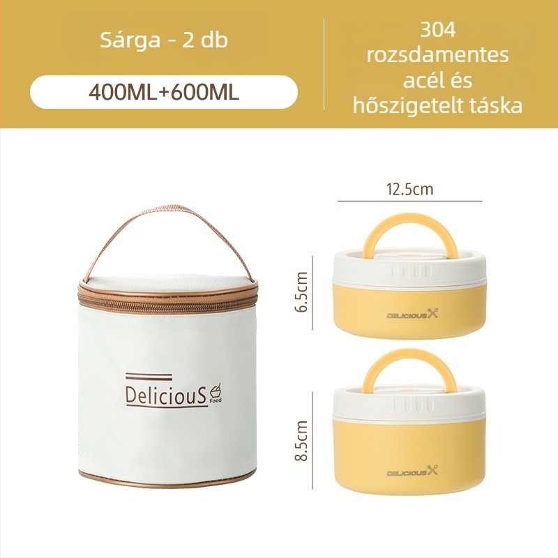 304 rozsdamentes acél ebédes doboz, kör alakú, mikróhullámú sütőbe használható, egy rétegű, levehető és mosható fedél