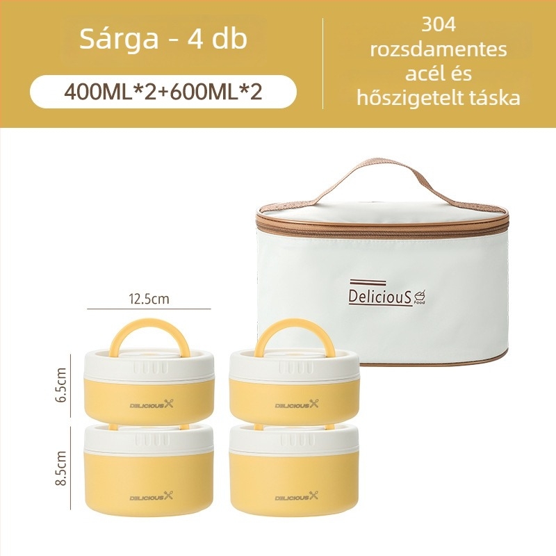 304 rozsdamentes acél ebédes doboz, kör alakú, mikróhullámú sütőbe használható, egy rétegű, levehető és mosható fedél