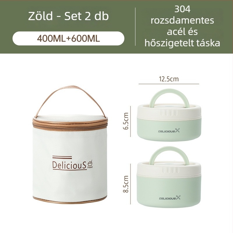304 rozsdamentes acél ebédes doboz, kör alakú, mikróhullámú sütőbe használható, egy rétegű, levehető és mosható fedél