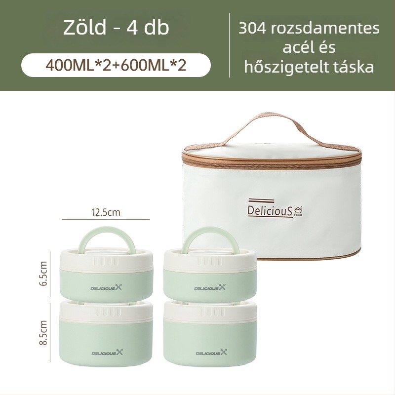 304 rozsdamentes acél ebédes doboz, kör alakú, mikróhullámú sütőbe használható, egy rétegű, levehető és mosható fedél