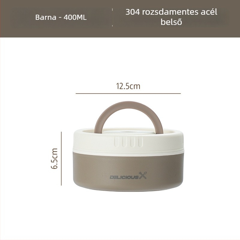 304 rozsdamentes acél ebédes doboz, kör alakú, mikróhullámú sütőbe használható, egy rétegű, levehető és mosható fedél