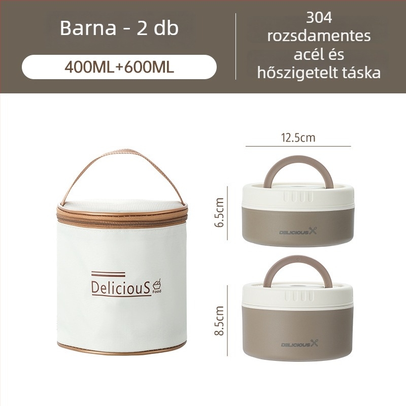 304 rozsdamentes acél ebédes doboz, kör alakú, mikróhullámú sütőbe használható, egy rétegű, levehető és mosható fedél