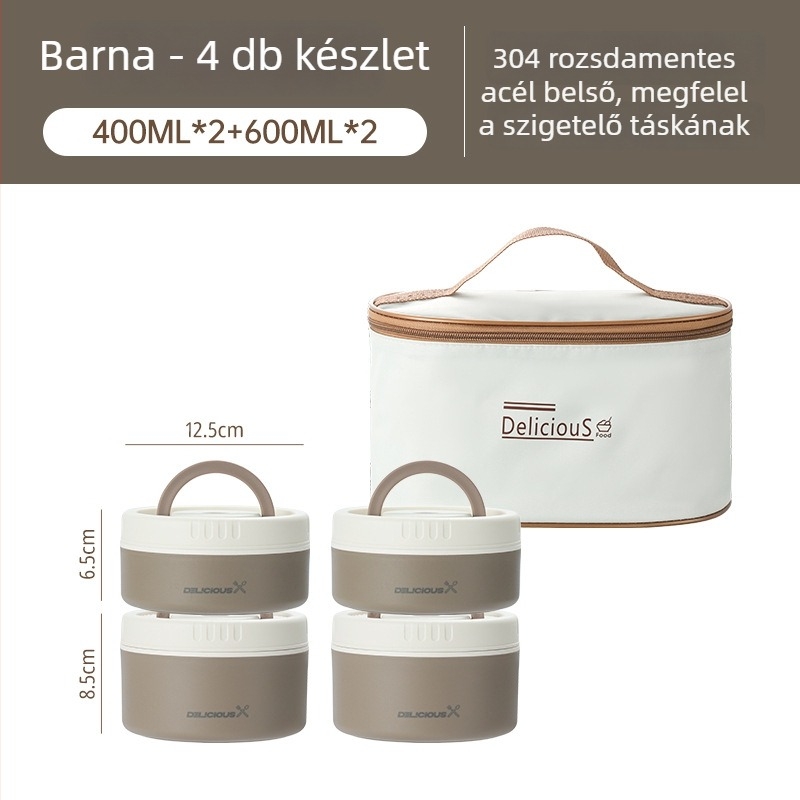 304 rozsdamentes acél ebédes doboz, kör alakú, mikróhullámú sütőbe használható, egy rétegű, levehető és mosható fedél