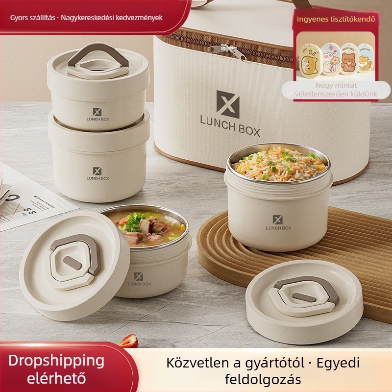 Ebédes doboz 316 rozsdamentes acélból, kerek, szigetelt (mikrohullámú sütőben használható, kapacitás 800–1000 ml)