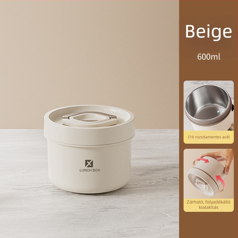 Ebédes doboz 316 rozsdamentes acélból, kerek, szigetelt (mikrohullámú sütőben használható, kapacitás 800–1000 ml)