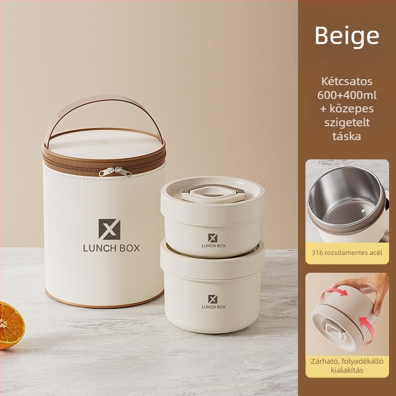 Ebédes doboz 316 rozsdamentes acélból, kerek, szigetelt (mikrohullámú sütőben használható, kapacitás 800–1000 ml)