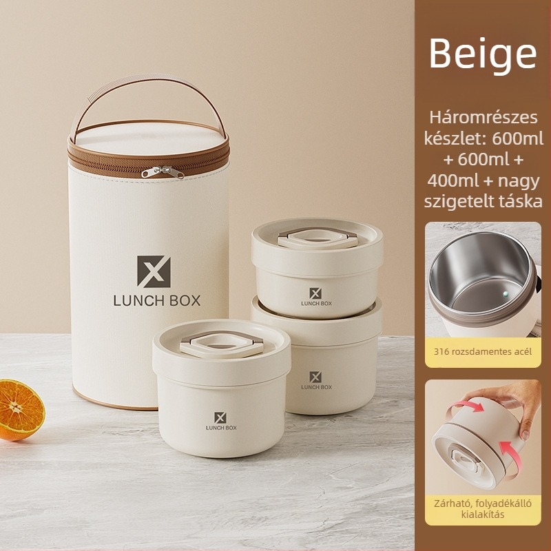 Ebédes doboz 316 rozsdamentes acélból, kerek, szigetelt (mikrohullámú sütőben használható, kapacitás 800–1000 ml)
