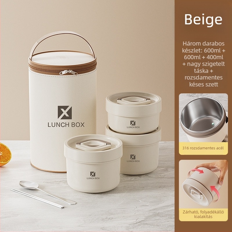 Ebédes doboz 316 rozsdamentes acélból, kerek, szigetelt (mikrohullámú sütőben használható, kapacitás 800–1000 ml)