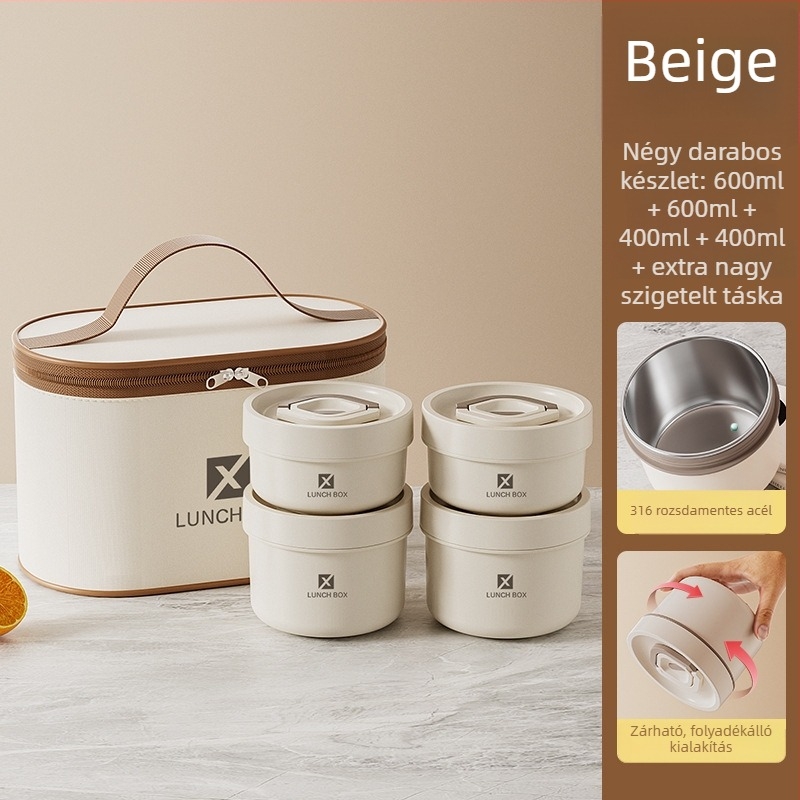 Ebédes doboz 316 rozsdamentes acélból, kerek, szigetelt (mikrohullámú sütőben használható, kapacitás 800–1000 ml)