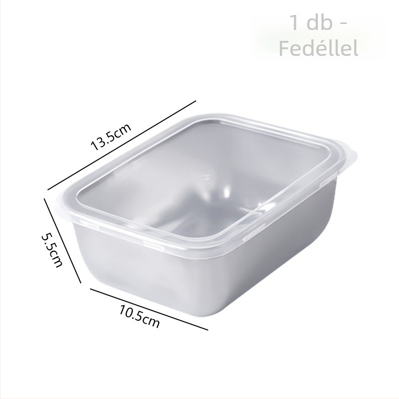 304-es rozsdamentes acélból készült frissességmegőrző doboz, téglalap alakú fedővel, mikrohullámú sütő kompatibilis, 301–500 ml kapacitás, modern minimalista stílus