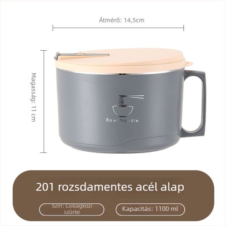304 rozsdamentes acél instant tészta tál fedővel, lecsöpögtethető ebédes tál, 1–2 L kapacitás, könnyű luxus retro stílus