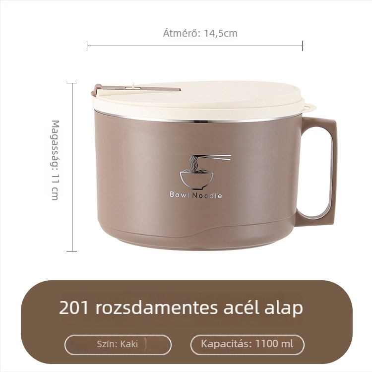 304 rozsdamentes acél instant tészta tál fedővel, lecsöpögtethető ebédes tál, 1–2 L kapacitás, könnyű luxus retro stílus
