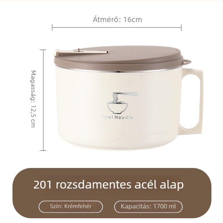 304 rozsdamentes acél instant tészta tál fedővel, lecsöpögtethető ebédes tál, 1–2 L kapacitás, könnyű luxus retro stílus