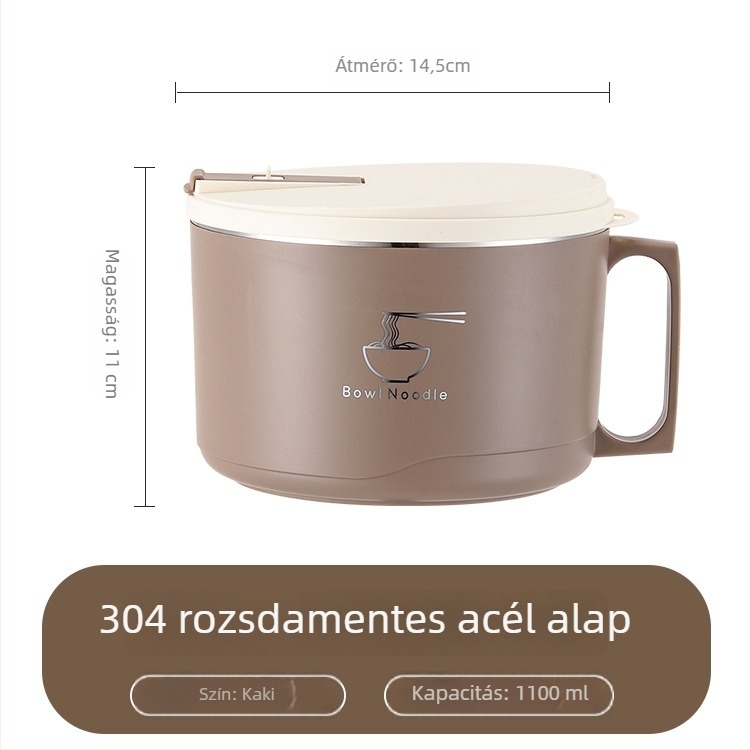 304 rozsdamentes acél instant tészta tál fedővel, lecsöpögtethető ebédes tál, 1–2 L kapacitás, könnyű luxus retro stílus