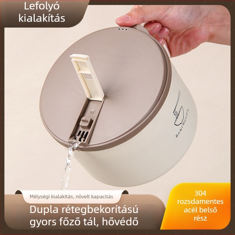304 rozsdamentes acél instant tészta tál fedővel, lecsöpögtethető ebédes tál, 1–2 L kapacitás, könnyű luxus retro stílus