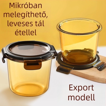 Üveg leveses tál boroszilikát üvegből, fedéllel, zárt ételhordó, mikrohullámú sütőbe alkalmas, kapacitás 3.1–4 l