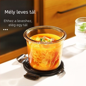 Üveg leveses tál boroszilikát üvegből, fedéllel, zárt ételhordó, mikrohullámú sütőbe alkalmas, kapacitás 3.1–4 l