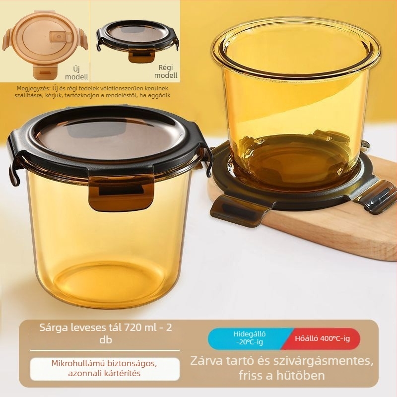 Üveg leveses tál boroszilikát üvegből, fedéllel, zárt ételhordó, mikrohullámú sütőbe alkalmas, kapacitás 3.1–4 l