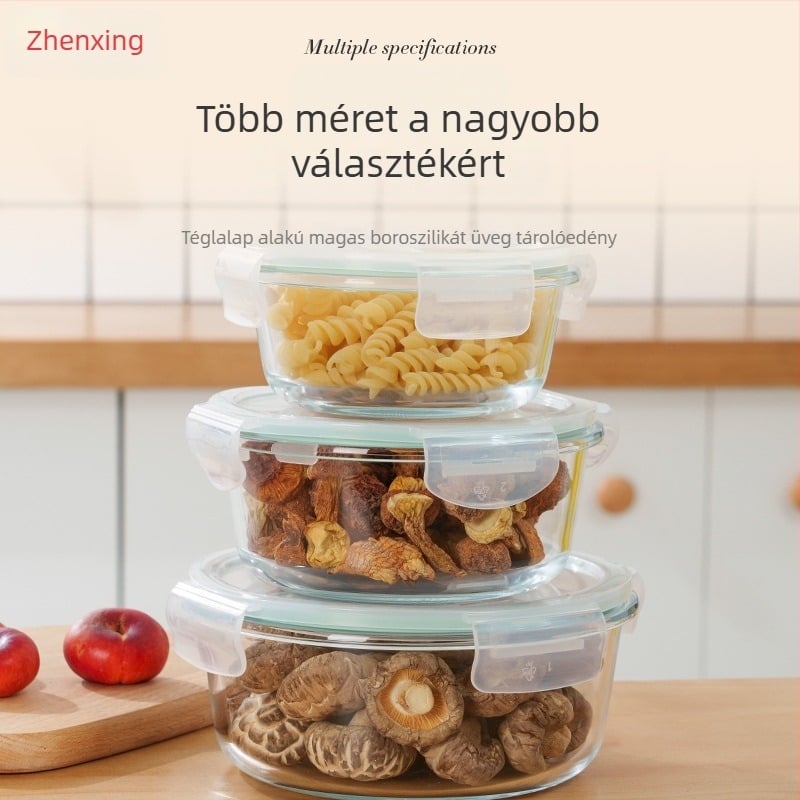 Kör alakú boroszilikát üveg ebédes doboz fedővel, mikrózható, munkahelyre, gyümölcsök tárolására, frissességet megőriz