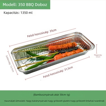 Egyszer használatos alufóliás ételtartó BBQ-hoz - téglalap alakú, 60 μm vastagság, logó nyomtatás, 500 db/doboz