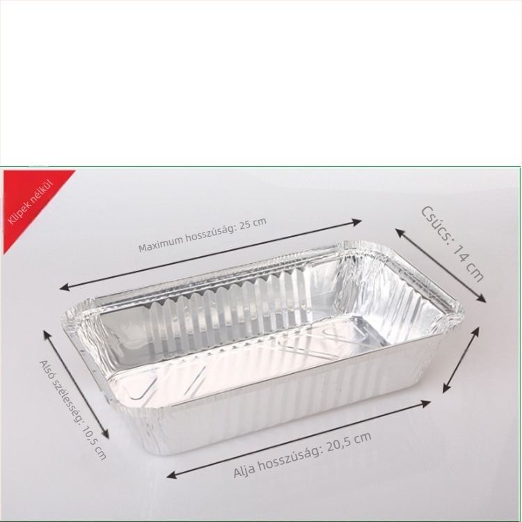 Egyszer használatos alufóliás ételtartó BBQ-hoz - téglalap alakú, 60 μm vastagság, logó nyomtatás, 500 db/doboz