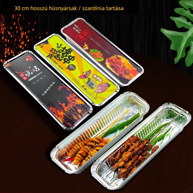 Egyszer használatos alufóliás ételtartó BBQ-hoz - téglalap alakú, 60 μm vastagság, logó nyomtatás, 500 db/doboz