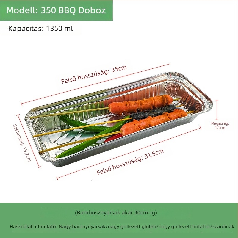 Egyszer használatos alufóliás ételtartó BBQ-hoz - téglalap alakú, 60 μm vastagság, logó nyomtatás, 500 db/doboz