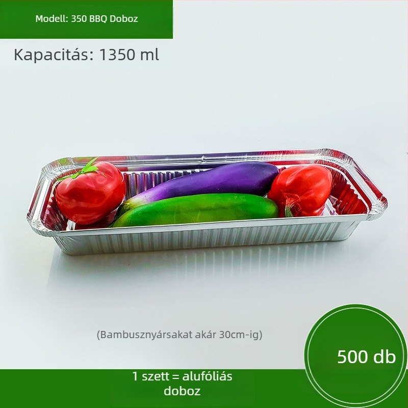 Egyszer használatos alufóliás ételtartó BBQ-hoz - téglalap alakú, 60 μm vastagság, logó nyomtatás, 500 db/doboz
