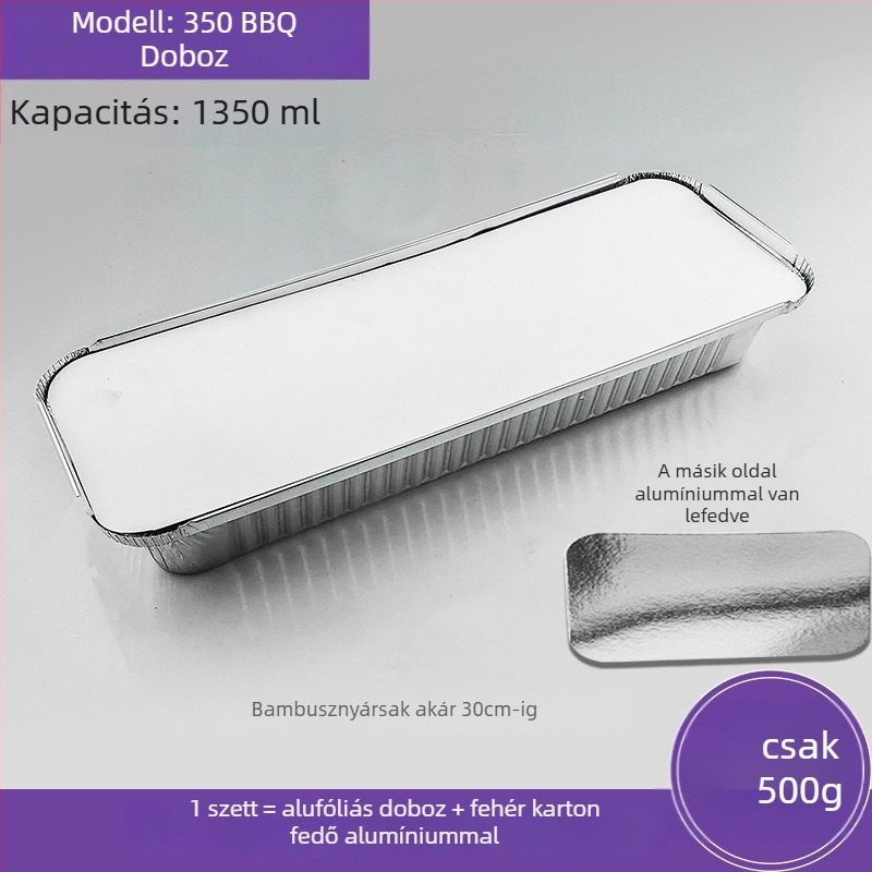 Egyszer használatos alufóliás ételtartó BBQ-hoz - téglalap alakú, 60 μm vastagság, logó nyomtatás, 500 db/doboz