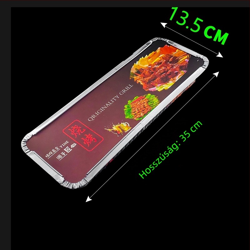 Egyszer használatos alufóliás ételtartó BBQ-hoz - téglalap alakú, 60 μm vastagság, logó nyomtatás, 500 db/doboz