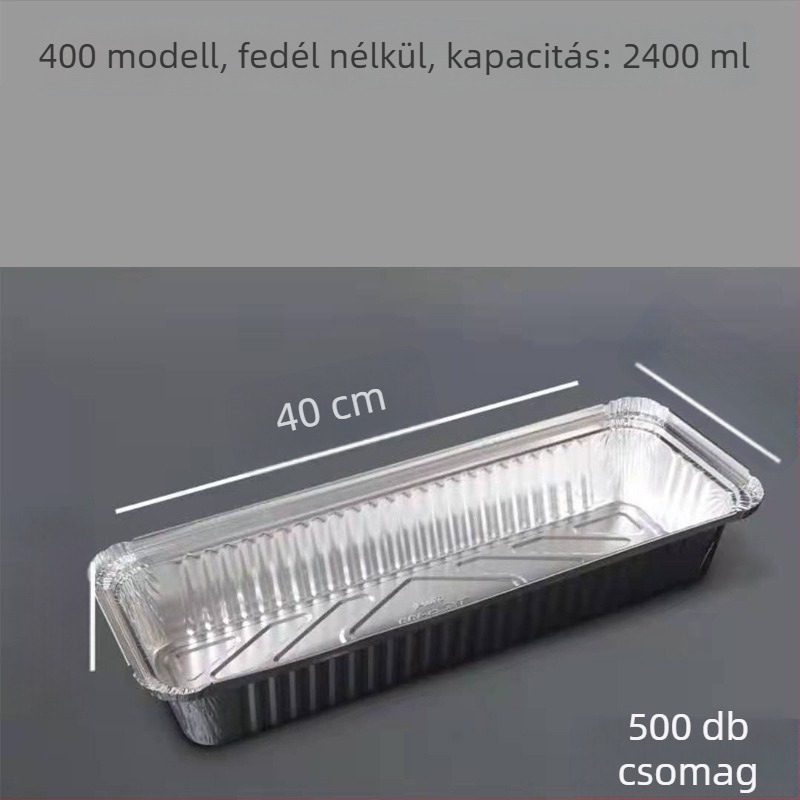Egyszer használatos alufóliás ételtartó BBQ-hoz - téglalap alakú, 60 μm vastagság, logó nyomtatás, 500 db/doboz
