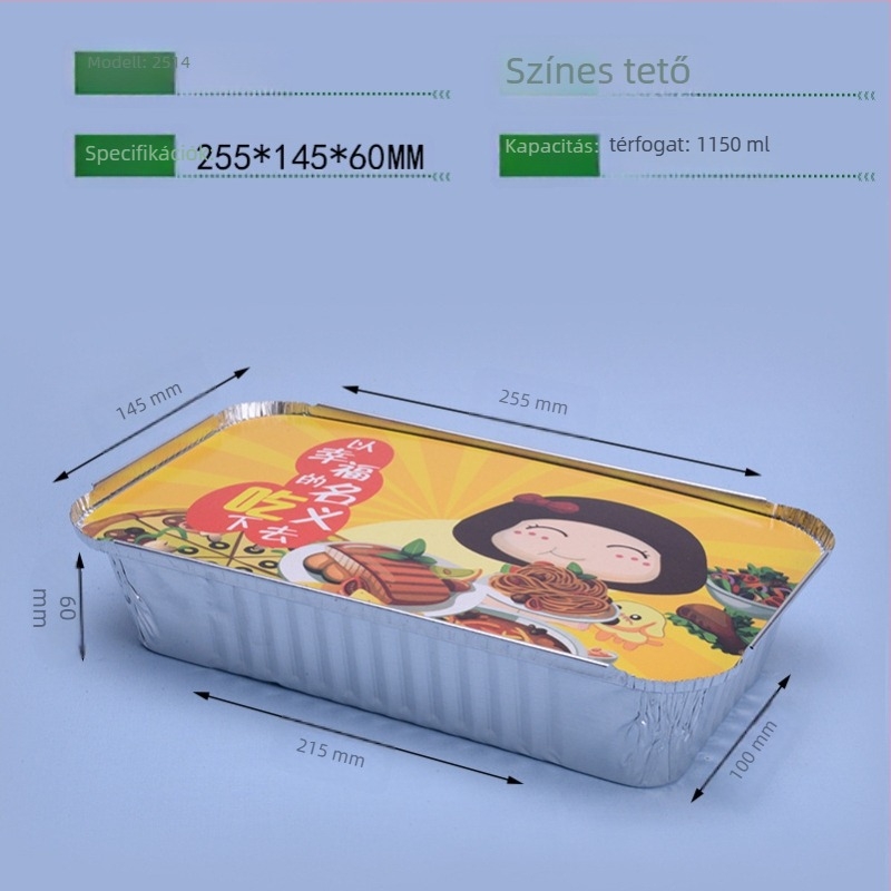 Egyszer használatos alufóliás ételtartó BBQ-hoz - téglalap alakú, 60 μm vastagság, logó nyomtatás, 500 db/doboz