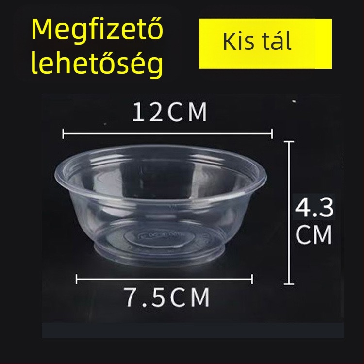 Egyszer használatos műanyag tál ételhez – kerek, átlátszó, kapacitás 360–1000 ml
