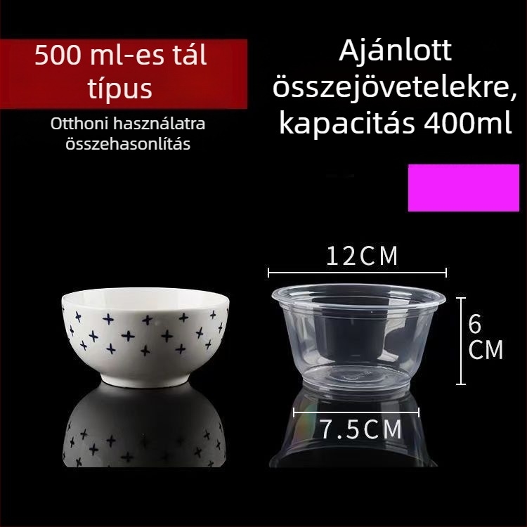 Egyszer használatos műanyag tál ételhez – kerek, átlátszó, kapacitás 360–1000 ml
