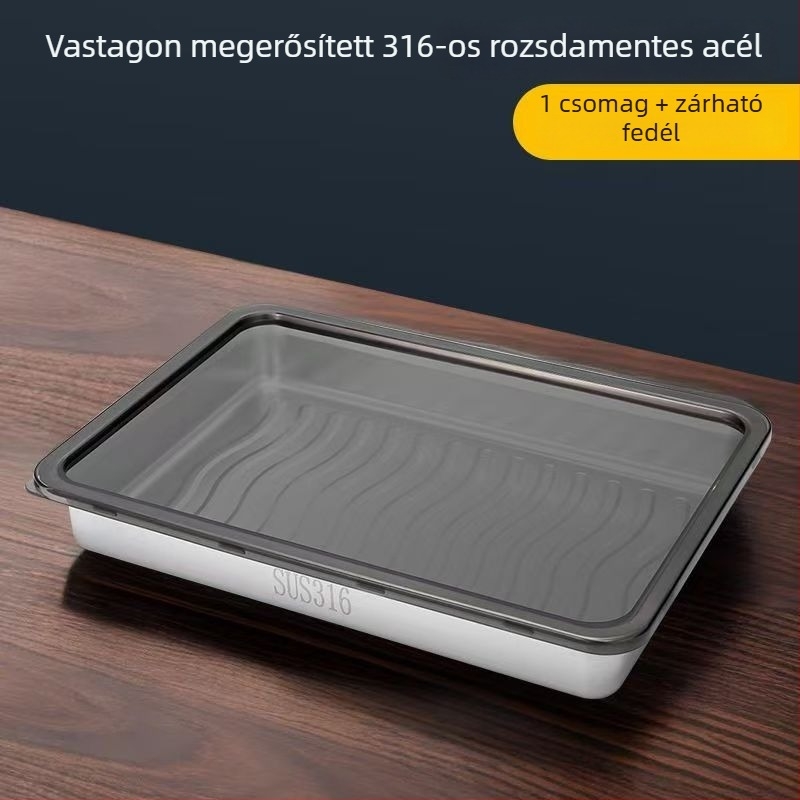 Gombóc doboz, 316 rozsdamentes acél, téglalap alakú, szivárgásmentes, 3,1–4 L