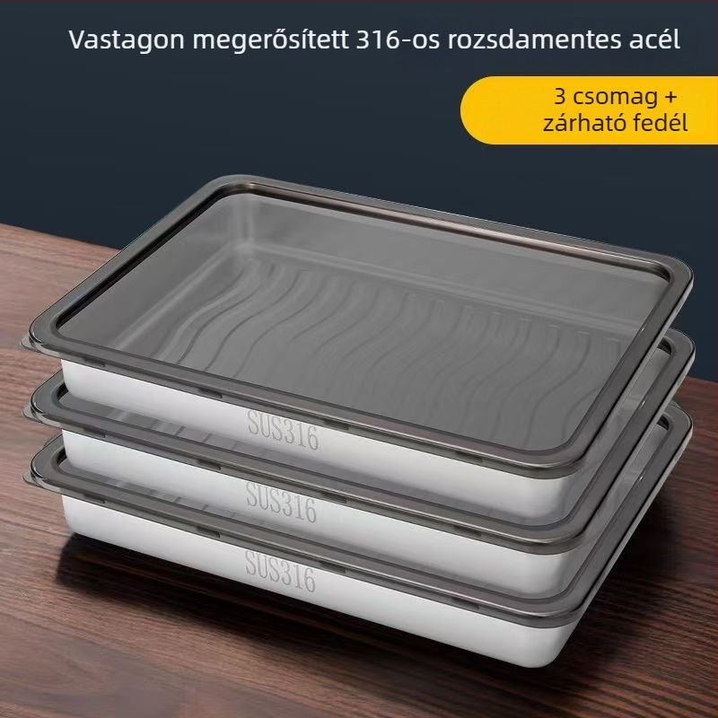 Gombóc doboz, 316 rozsdamentes acél, téglalap alakú, szivárgásmentes, 3,1–4 L
