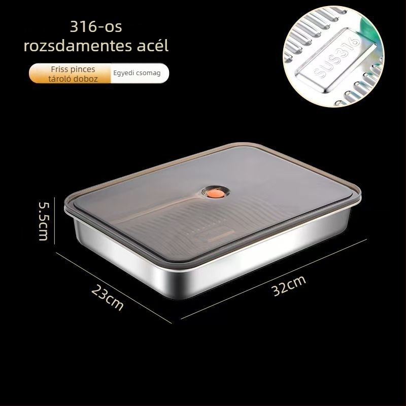Gombóc doboz, 316 rozsdamentes acél, téglalap alakú, szivárgásmentes, 3,1–4 L